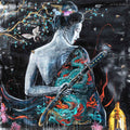 FullArt Night Samurai - Art Multiple Print Scarf 200X140, Art to Wear, Limited Edition