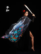 FullArt Night Samurai - Art Multiple Print Scarf 200X140, Art to Wear, Limited Edition