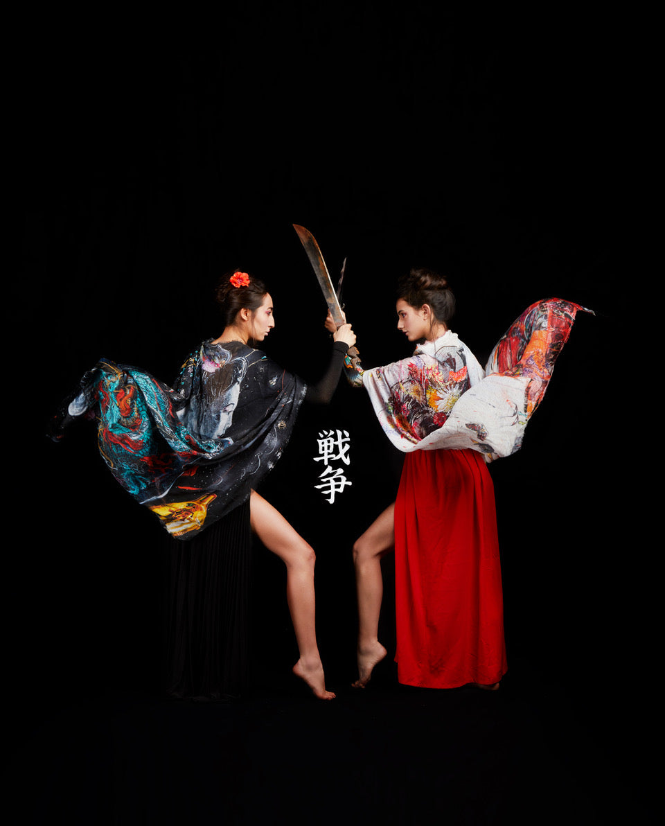 FullArt Night Samurai - Art Multiple Print Scarf 200X140, Art to Wear, Limited Edition