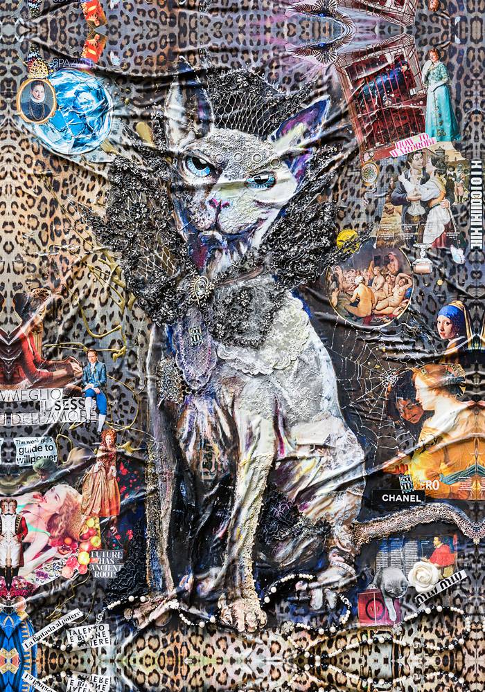 FullArt Stregatto - Art Multiple Print Scarf 140X140, Art to Wear, Limited Edition