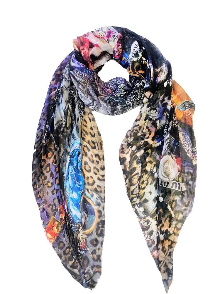 FullArt Stregatto - Art Multiple Print Scarf 140X140, Art to Wear, Limited Edition