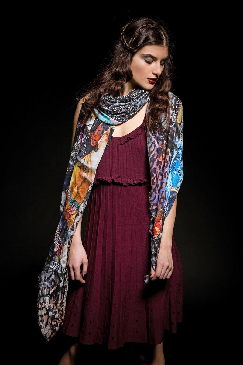 FullArt Stregatto - Art Multiple Print Scarf 140X140, Art to Wear, Limited Edition
