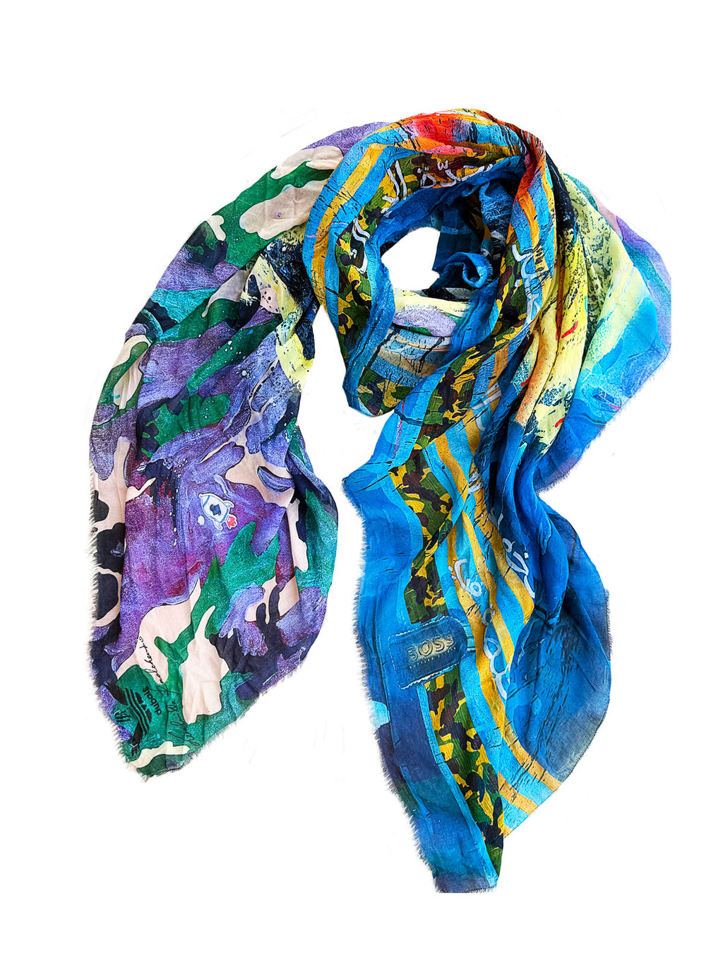 Fullart "TEMPERANCE BET" FullArt, multiple art print scarf on cashmere and silk 140X200