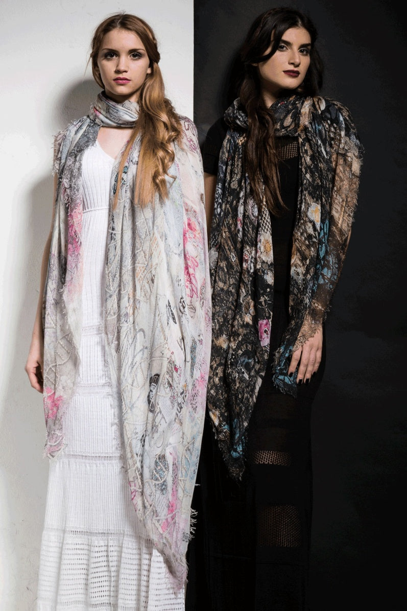 Fullart FullArt White Luxury - Multiple Art print scarf 200X140, art-to-wear, limited edition