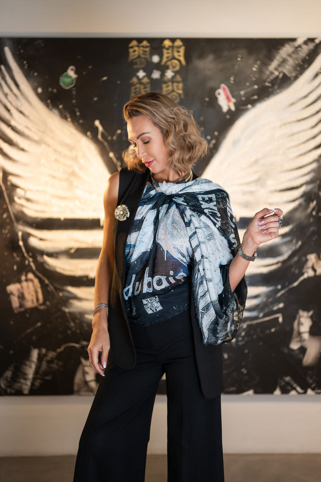 Fullart WHITE Power, The Wings of Power,  FullArt - multiple art print on cashmere&silk  140X140