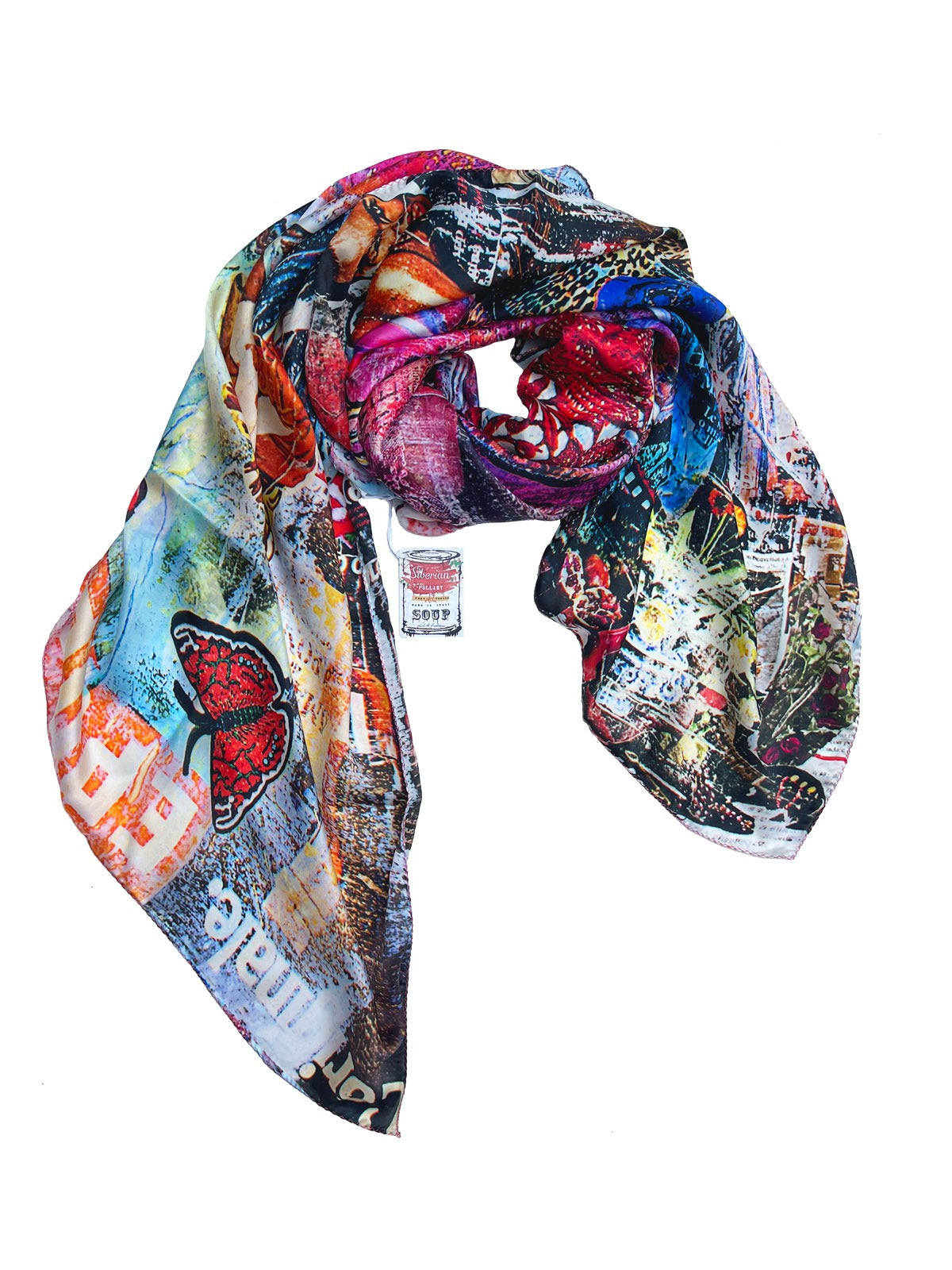Luxury FullArt In Silk 100% Debater 140X140 Art Multiple Print Scarf 140X140, Art to Wear, Limited Edition