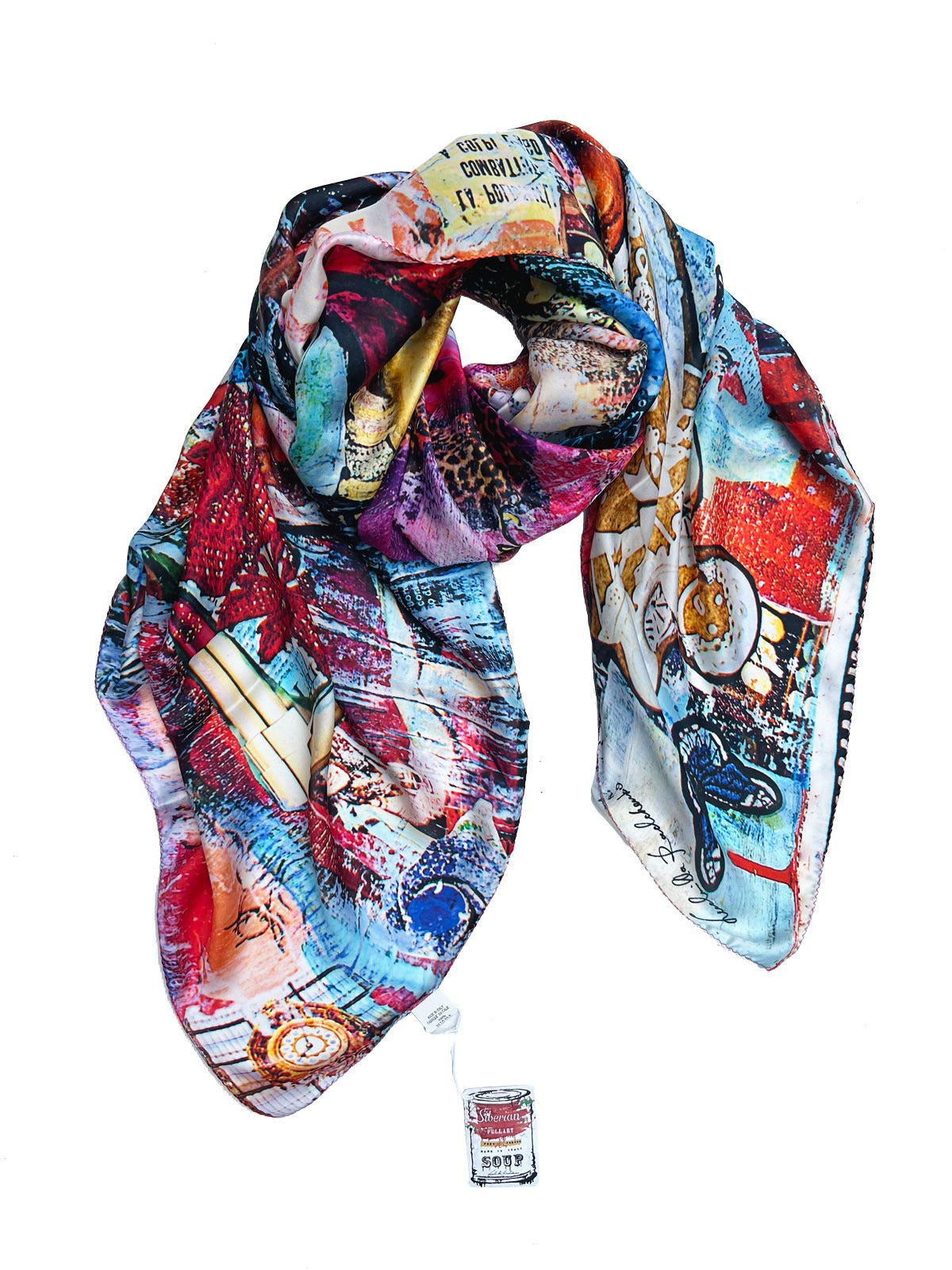 Luxury FullArt In Silk 100% Debater 140X140 Art Multiple Print Scarf 140X140, Art to Wear, Limited Edition