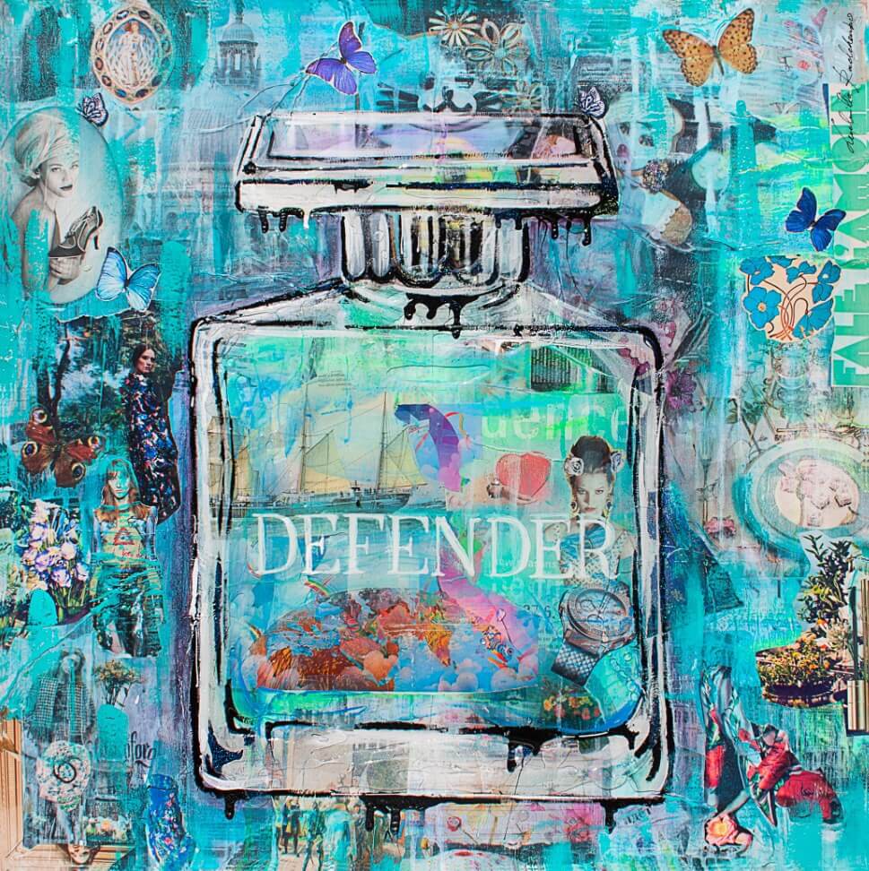 Luxury FullArt In Silk 100% DEFENDER 140X140 Art Multiple Print Scarf 140X140, Art-to-Wear, Limited Edition