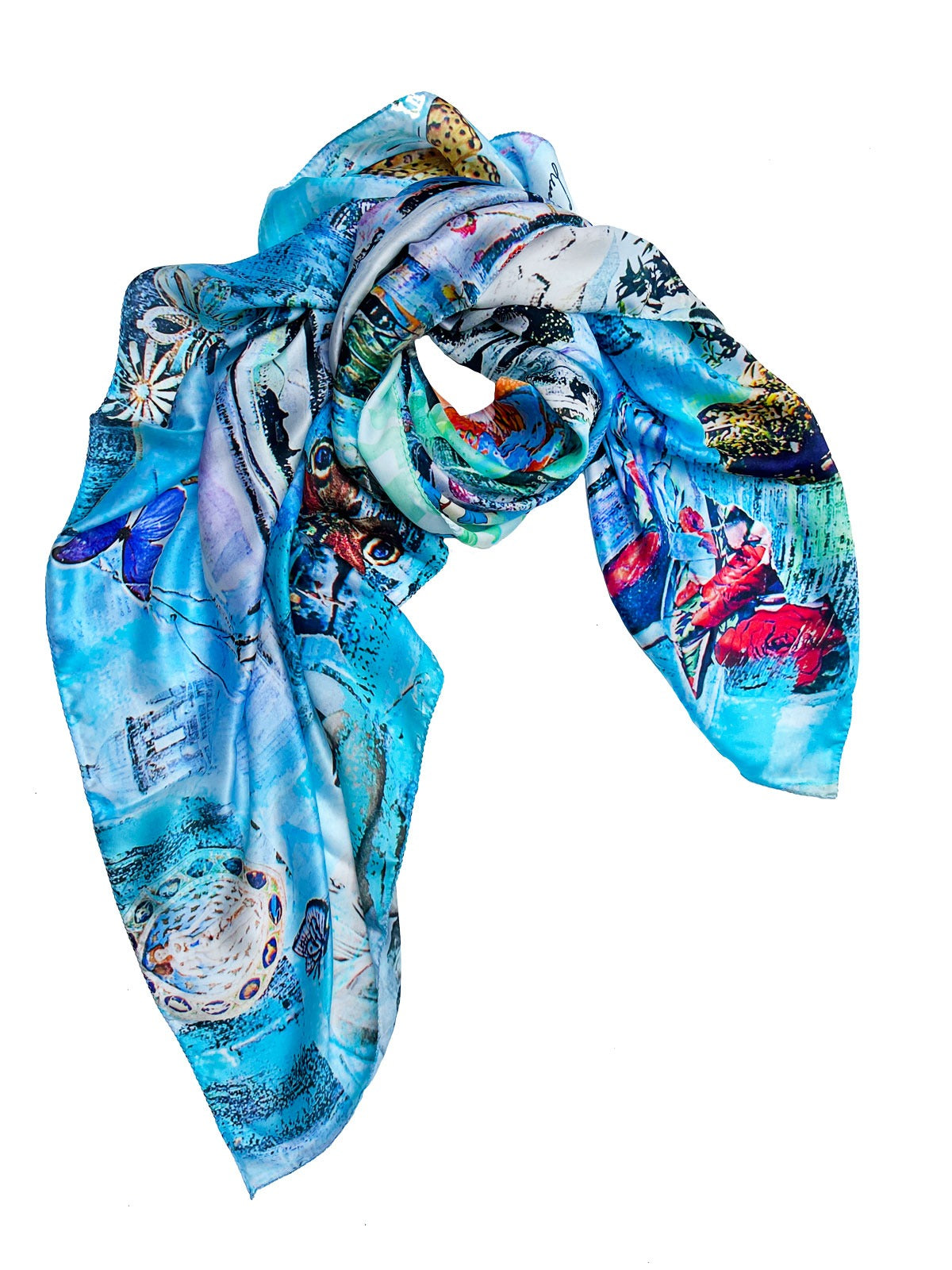 Luxury FullArt In Silk 100% DEFENDER 140X140 Art Multiple Print Scarf 140X140, Art-to-Wear, Limited Edition