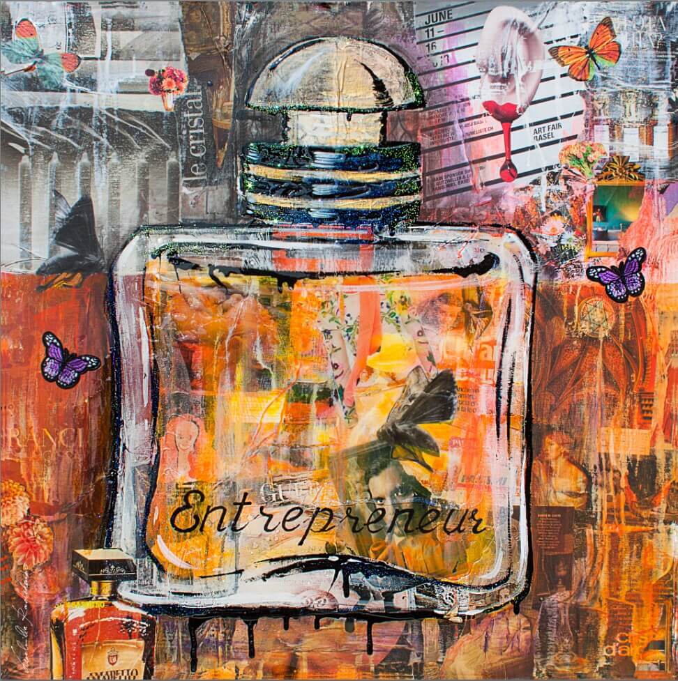 Luxury FullArt In Silk 100% "ENTREPRENEUR" 140X140 Art Multiple Print Scarf 140X140, Art to Wear, Limited Edition