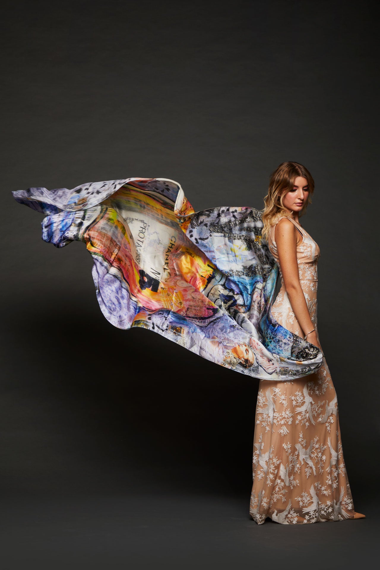 Luxury FullArt In Silk 100% PROTAGONIST 140X100 Art Multiple Print Scarf 140X140, Art-to-Wear, Limited Edition