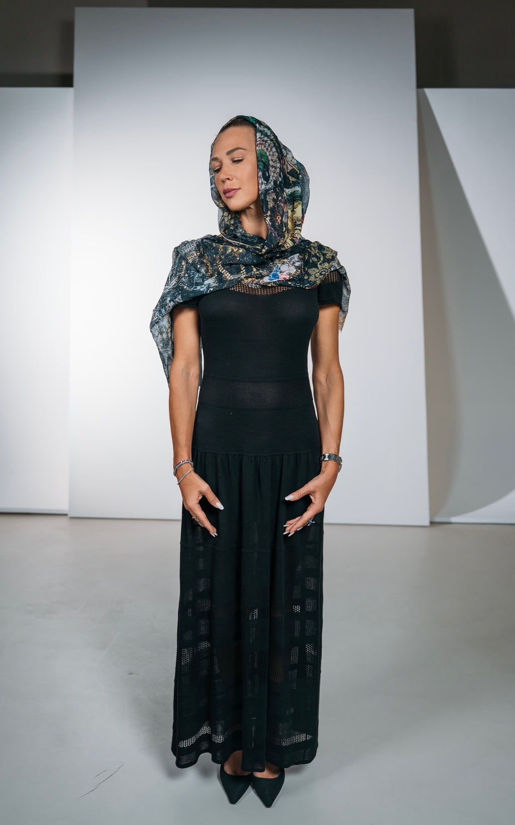 FullArt Black Luxury Hijab - Art Multiple Scarf 70X200, Art-to-Wear Meets Islamic Culture, Limited Edition