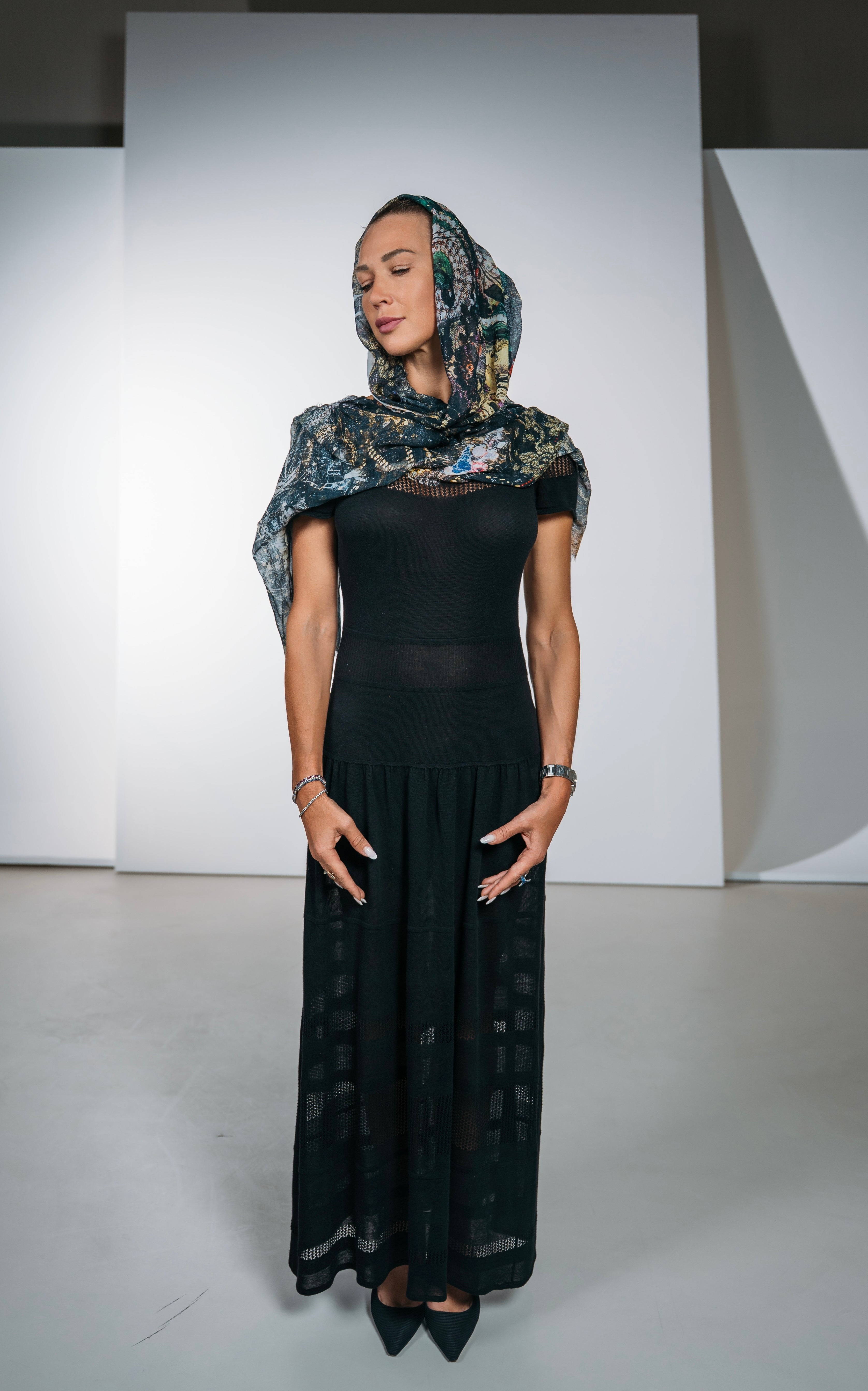 FullArt Black Luxury Hijab - Art Multiple Scarf 70X200, Art-to-Wear Meets Islamic Culture, Limited Edition