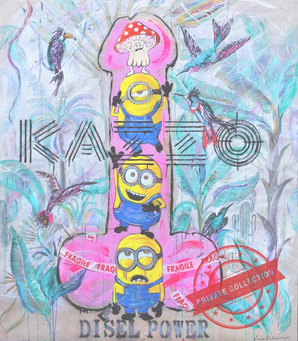 Art Work DIESEL POWER 160 X 140cm , Art Series ICONS RECYCLING 2022, unique piece · Private Collection (corner)