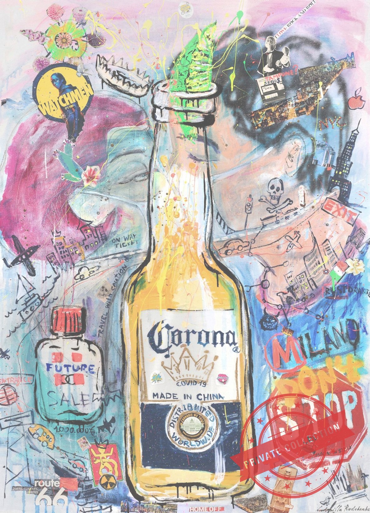 ArtWork CORONA KISS 180X130Cm, 2020, Art Serie Voyage, 2020, unique piece · Private Collection (corner)