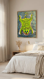 Acid Green Tiger — Hand-painted Original on Papyrus