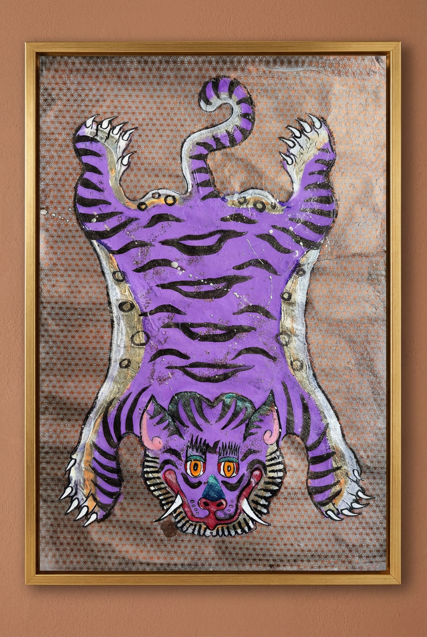 Plum Tiger — Hand-painted Original on Papyrus