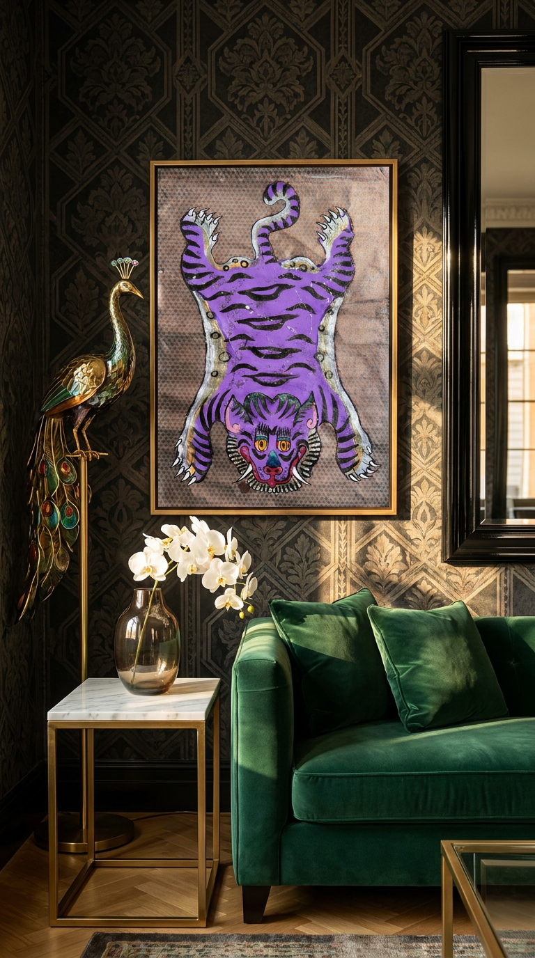 Plum Tiger — Hand-painted Original on Papyrus