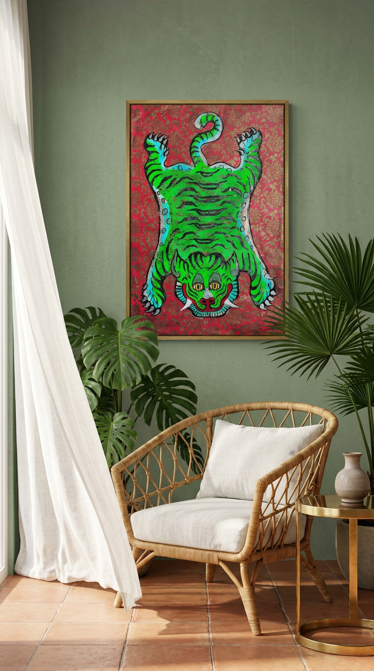 Emerald Tiger — Hand-painted Original on Papyrus
