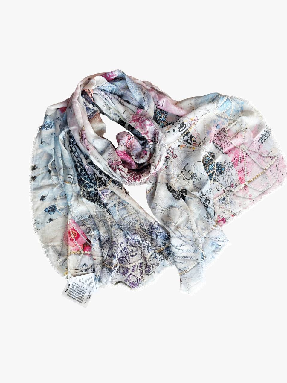 FullArt White Luxury Hijab - Art Multiple Print Scarf 70X200, Art-to-Wear Meets Islamic Culture, Limited Edition