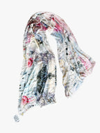 FullArt White Luxury Hijab - Art Multiple Print Scarf 70X200, Art-to-Wear Meets Islamic Culture, Limited Edition