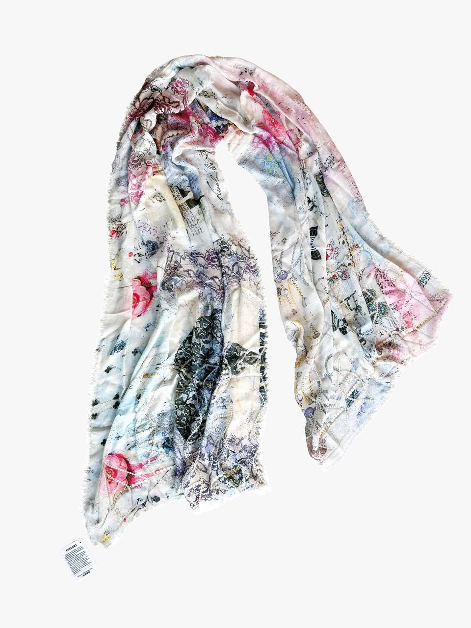 FullArt White Luxury Hijab - Art Multiple Print Scarf 70X200, Art-to-Wear Meets Islamic Culture, Limited Edition