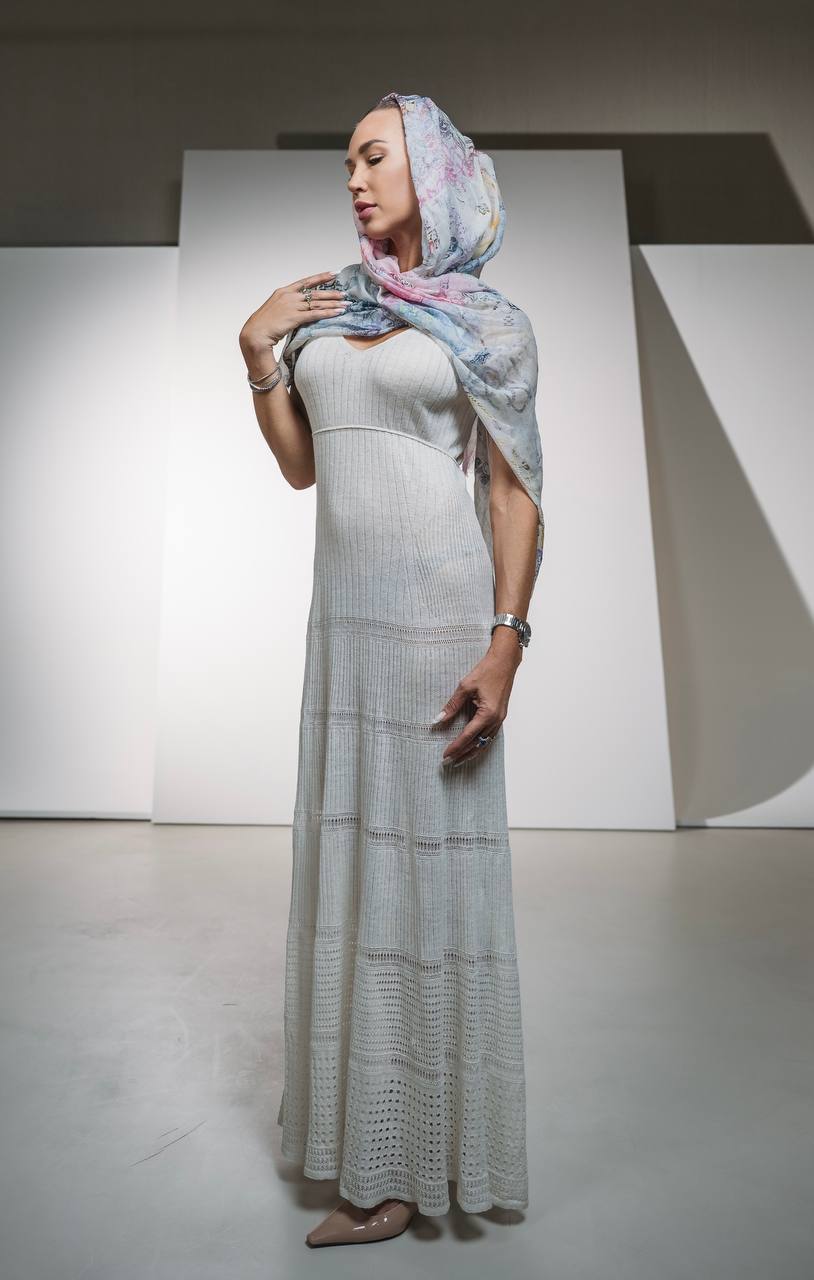 FullArt White Luxury Hijab - Art Multiple Print Scarf 70X200, Art-to-Wear Meets Islamic Culture, Limited Edition