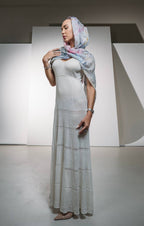 FullArt White Luxury Hijab - Art Multiple Print Scarf 70X200, Art-to-Wear Meets Islamic Culture, Limited Edition