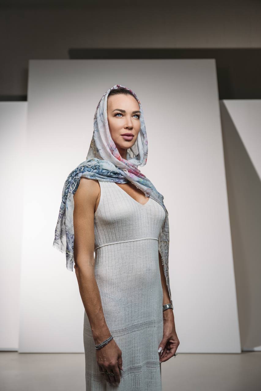 FullArt White Luxury Hijab - Art Multiple Print Scarf 70X200, Art-to-Wear Meets Islamic Culture, Limited Edition